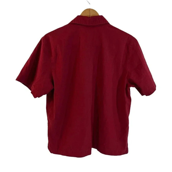 Jane Ashley Rust Red Beaded Top Size Large Button Up Collared Short Sleeve Shirt - Picture 3 of 6